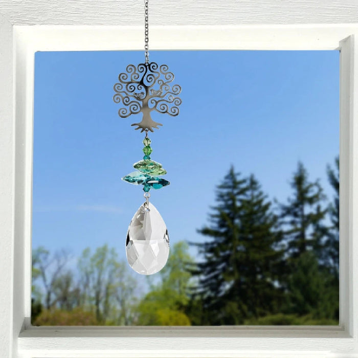 Woodstock crystal hummingbird suncatcher with reflective glass prism accents