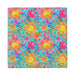 A vibrant sun print displayed on a blue and yellow towel, showcasing a cheerful summer theme.