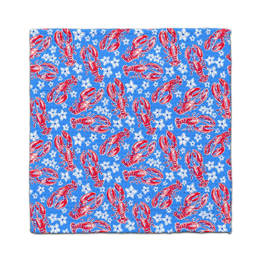 A colorful lobster illustration in red and blue set on a blue backdrop.