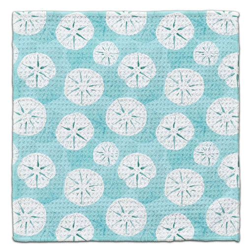 This CJ Bella White Sand Dollars Waffle Weave Washcloth features charming hand-illustrated sand dollar artwork.