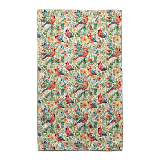 A patterned Towel with an array of colorful birds, creating a cheerful and decorative look.