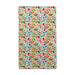 A towel featuring a vibrant pink and green floral pattern, showcasing a lively and decorative design.