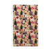 CJ Bella towel with a repeating pattern of wine bottles, red wine glasses, and purple, green, and red grape clusters.