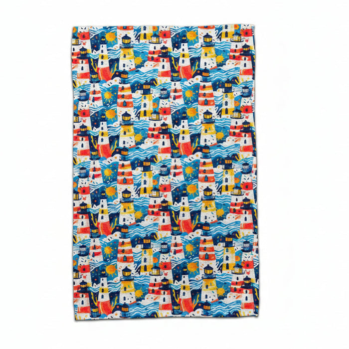 This CJ Bella Colorful Lighthouses Waffle Weave Towel adds coastal charm to your bathroom or kitchen. 