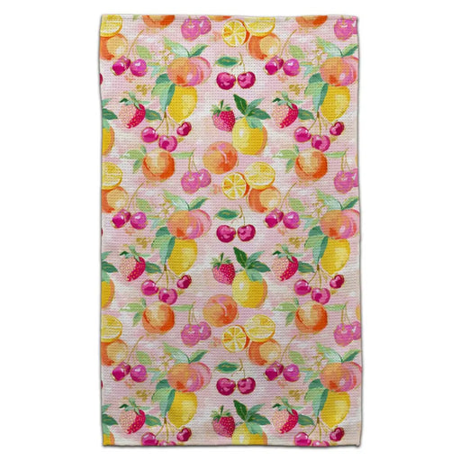 CJ Bella Mixed Fruit Pink Eco-Friendly Waffle Weave Kitchen Towel
