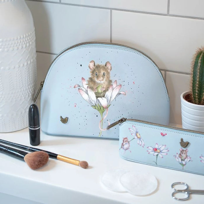 A pencil case embellished with a lovely floral illustration.