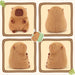 Four views of a plush toy beaver on a beige background