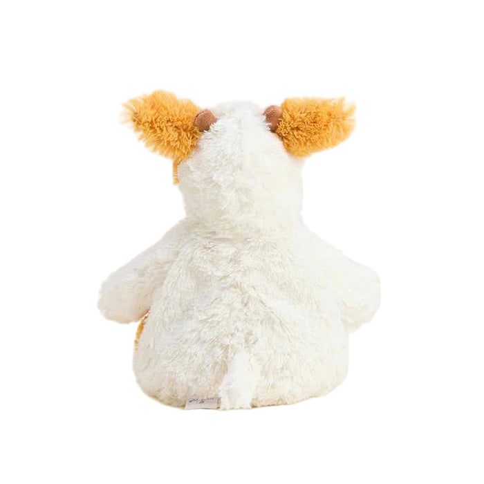 White plush toy with brown ears on a white background