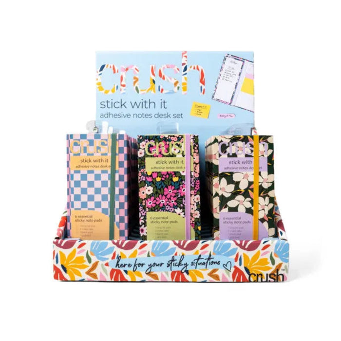 DM Merchandising Crush Stick With It adhesive notes desk set with motivational message