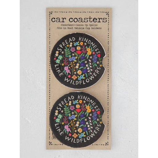 Natural Life Spread Kindness Car Coasters Set of 2 with an uplifting inspirational message
