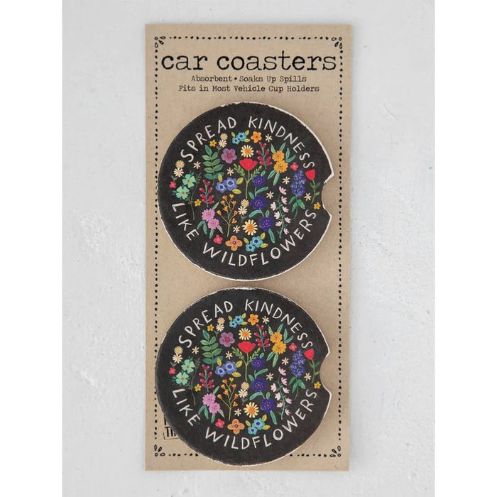 Natural Life Spread Kindness Car Coasters Set of 2 with an uplifting inspirational message