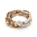 Scout Abundance/Sun ceramic bead wrap bracelet/necklace with cream, pink, amber, and lavender beads and a gold-tone sun motif.