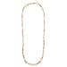 Scout Abundance/Sun ceramic bead wrap bracelet/necklace with cream, pink, amber, and lavender beads and a gold-tone sun motif.