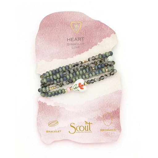 Scout Curated Wears Love/Heart ceramic bead convertible jewelry, wearable as a wrap bracelet or necklace.