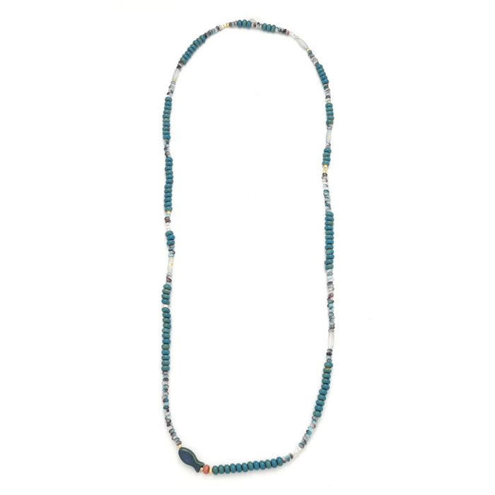 Scout Curated Wears Harmony/Fish ceramic bead jewelry with a convertible design for wearing as a wrap bracelet or necklace.