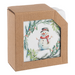 Cardboard box with a snowman design on a white background