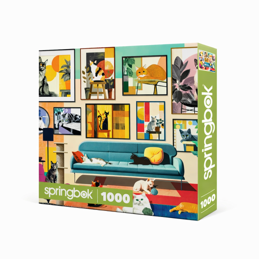 Springbok puzzle box featuring mid-century cats.