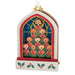 Front view of wooden arched window ornament with nine-layered paper choir holding red songbooks