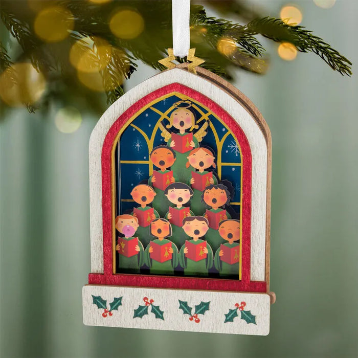 Hallmark 2026 Lifting Their Voices musical papercraft ornament with choir and angel in arched church window