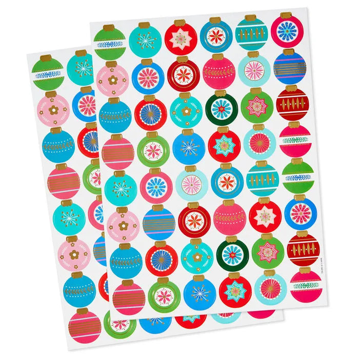 Hallmark : Colorful Christmas Ornament Round Christmas Seals, 2 Sheets