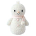 Front view of Cuddle + Kind Baby Snowman in Blush Pink with embroidered smile, pink scarf, and buttons.
