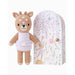 Cuddle + Kind Tiny Violet the Fawn doll displayed with illustrated gift box packaging.