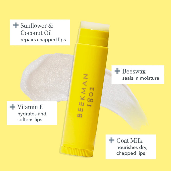 A colorful lip balm tube with a yellow and green design, highlighting its appealing and eye-catching appearance.
