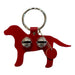 Red dog-shaped keychain with two silver buttons on a white background