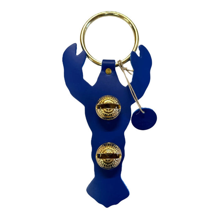 Blue lobster-shaped keychain with gold accents on a white background