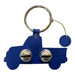 Blue truck-shaped keychain with silver bells on a white background