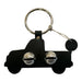 Black keychain with two silver buttons on a white background