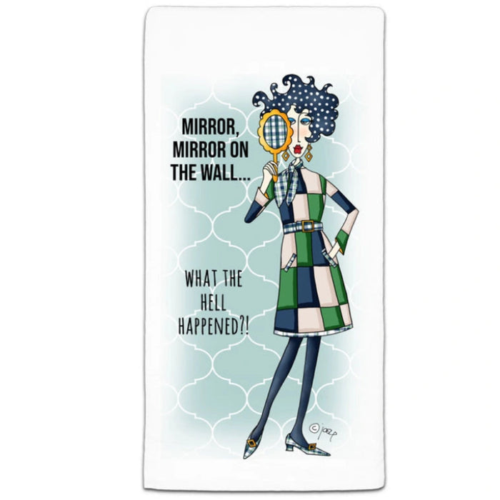 CJ Bella Co. Mirror Mirror On The Wall Flour Sack Towel with decorative kitchen design