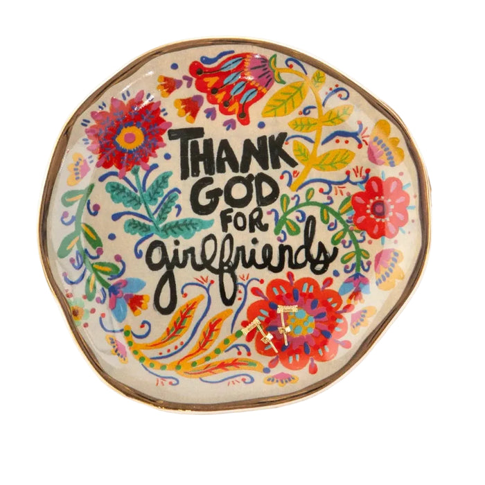 Natural Life Artsy Ceramic Trinket Dish with Thank God For Girlfriends message