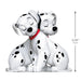 Two cartoon Dalmatian dogs sitting together with a measurement label on a white background