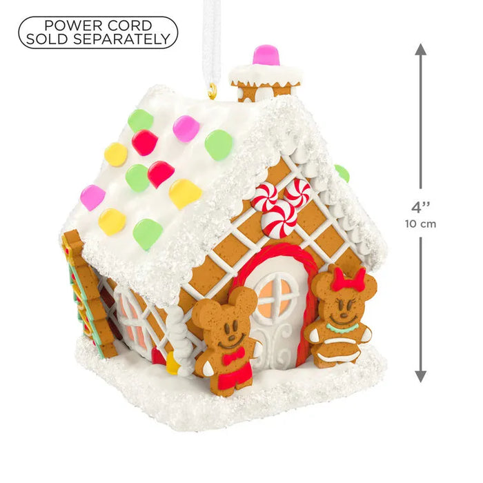 4 inch tall Disney gingerbread house ornament with power cord sold separately label