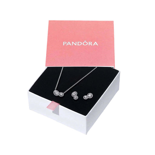 Pandora jewelry set with necklace and earrings in a box