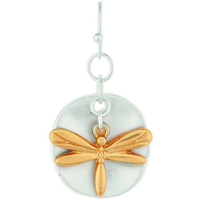 Rain Jewelry two-tone layered dragonfly earrings featuring a dimensional nature-inspired design.