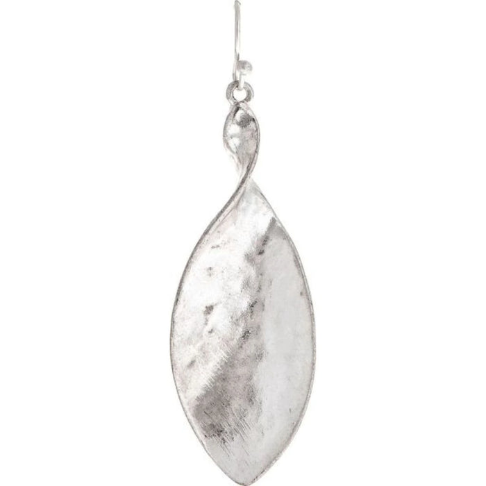 Rain Jewelry Silver Twisted Ellipse Earring featuring a hand-hammered silver finish, elegant twisted ellipse silhouette, and lightweight French wire hook design.