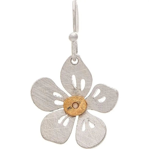 Elegant two tone flower earrings with artisan brushed brass finish