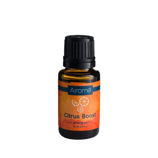 Airome Citrus Boost essential oil bottle on a white background
