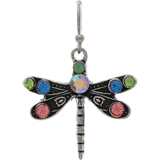 Rain Jewelry Silver Multicolor Crystal Dragonfly Earring featuring a polished silver dragonfly design adorned with vibrant multicolor crystals for a sparkling nature-inspired look.