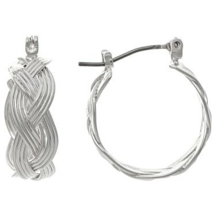 Rain Jewelry Brass Wire Braid Hoop Earring featuring an intricate woven brass wire design, lightweight hoop silhouette, and a choice of gold or silver finish.