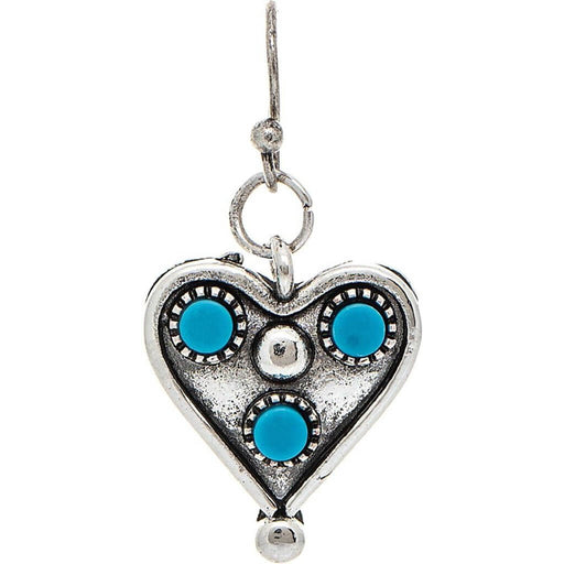 Rain : Silver Tiny Heart Turquoise Stone Earrings on a white background 