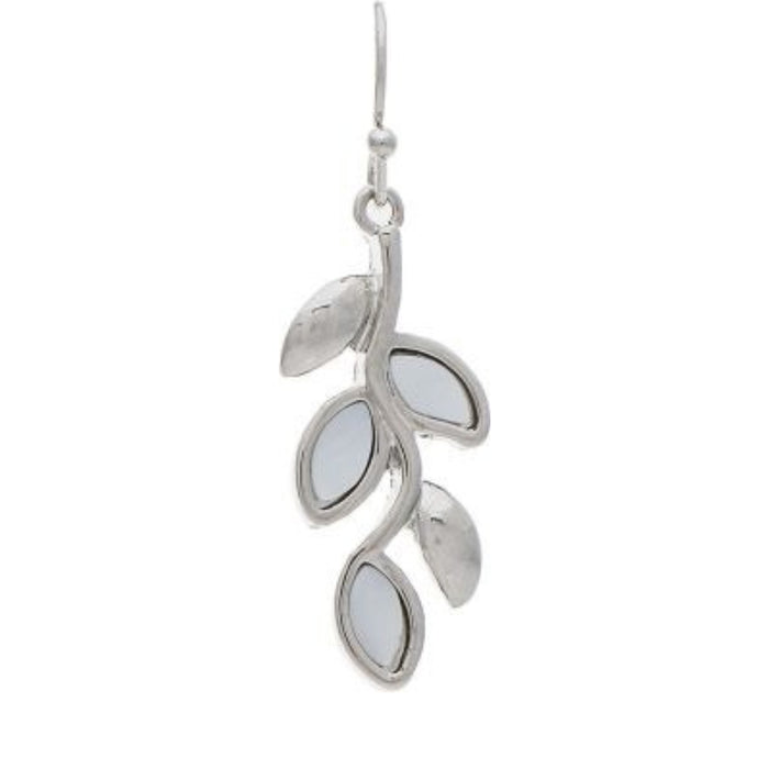 Rain Jewelry White Shell Inlay Leafy Earring featuring genuine white shell inlay, an elegant leafy design, and a choice of gold or silver finish.