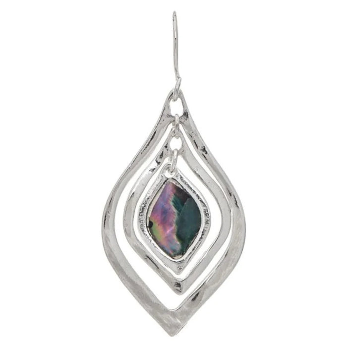 Rain Jewelry Silver Ellipse Abalone Spinner Earring with polished silver-tone ellipse frame and iridescent spinning abalone shell centerpiece.
