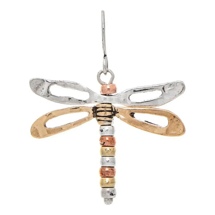 Rain Jewelry Multimetal Moveable Wings Dragonfly Earrings featuring articulated wings, mixed metal tones, lightweight comfort, and artisan nature-inspired craftsmanship.