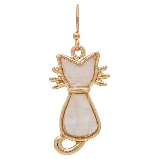 Rain Jewelry Gold Mother of Pearl Sitting Kitty Earrings featuring a charming cat silhouette, lustrous mother of pearl finish, lightweight comfort, and elegant gold-tone craftsmanship.