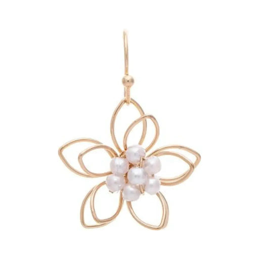 Rain Jewelry Faux Pearl Little Wire Flower Earrings featuring a faux pearl center, delicate wire flower design, gold or silver finish, and lightweight feminine elegance.
