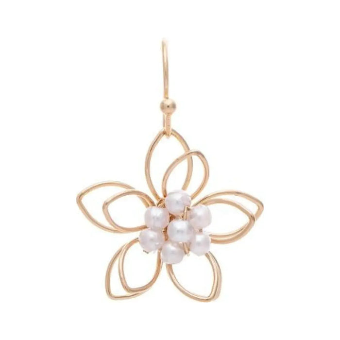 Rain Jewelry Faux Pearl Little Wire Flower Earrings featuring a faux pearl center, delicate wire flower design, gold or silver finish, and lightweight feminine elegance.