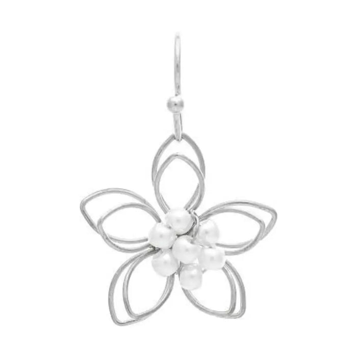 Rain Jewelry Faux Pearl Little Wire Flower Earrings featuring a faux pearl center, delicate wire flower design, gold or silver finish, and lightweight feminine elegance.